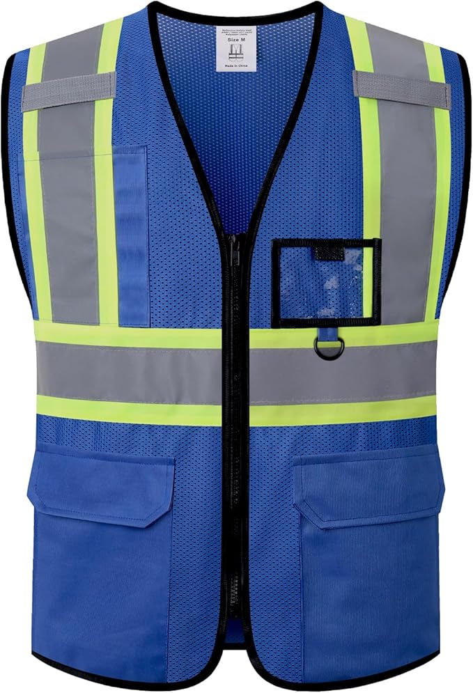 Hi Vis Reflective Safety Vest for Men Women with Multiple Pockets Mesh High Visibility Construction Work Vest,Meets ANSI/ISEA Standards(EK1-178-Blue-L)