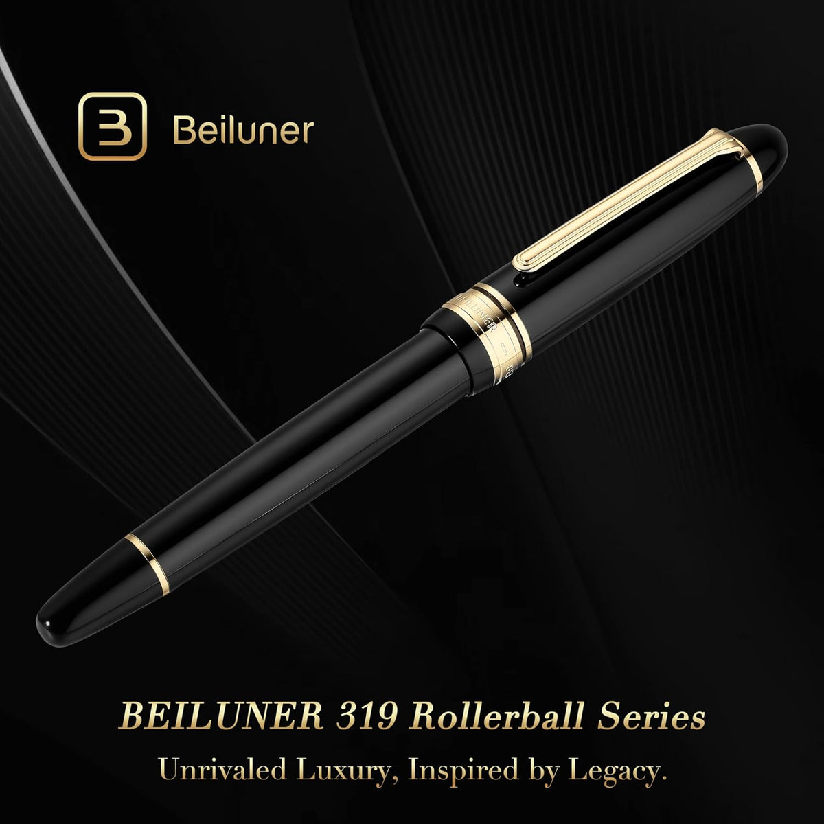 BEILUNER 319 Piano Black Lacquer Rollerball-Luxury Pen with 24K Gold