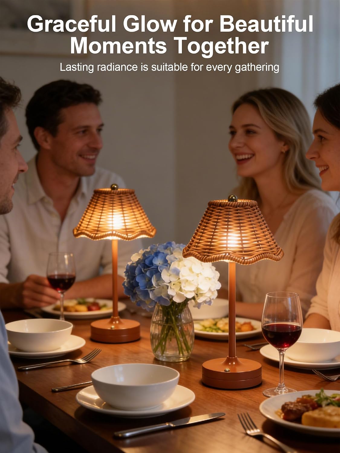 2 Pack Rattan Table Lamp,USB Rechargeable Cordless LED Desk Lamps