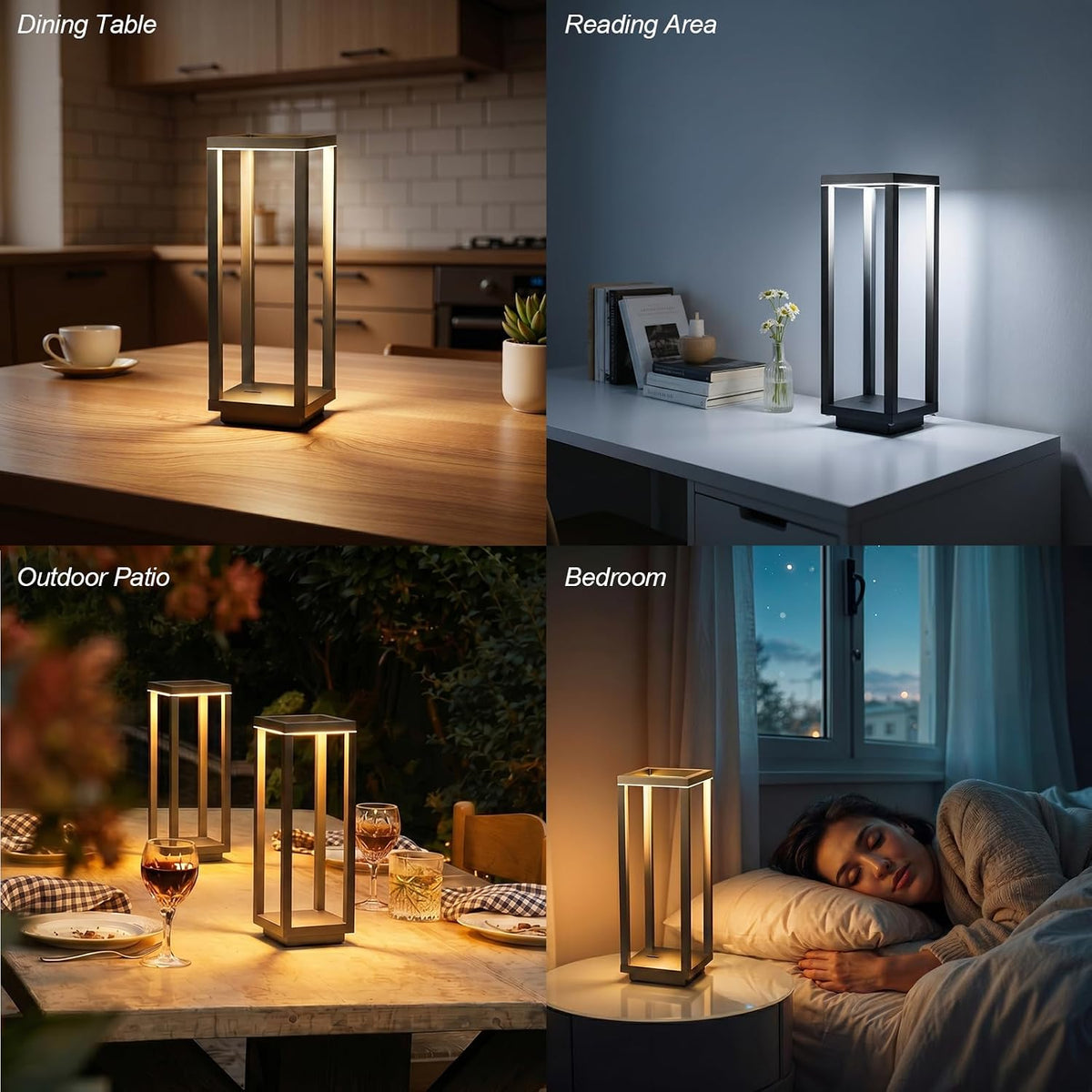 Dawnrise 2PK Rechargeable Cordless Table Lamp with 3 Color Dimmable