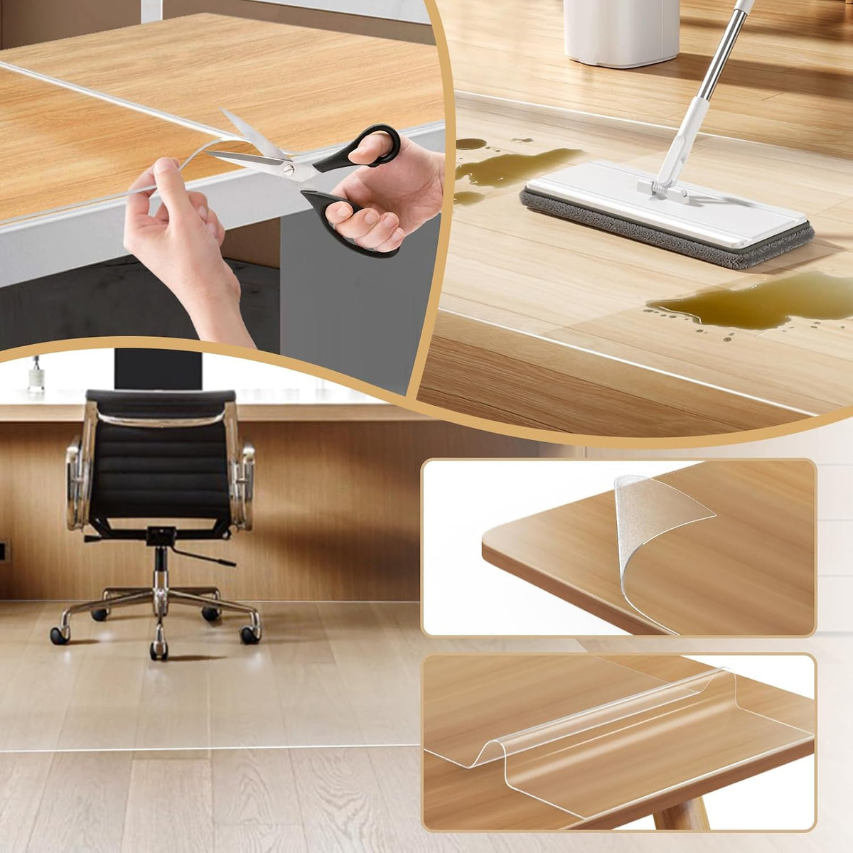 2X 6ft Clear Chair Mat,60 mil Thick Vinyl Frosted Area Rug