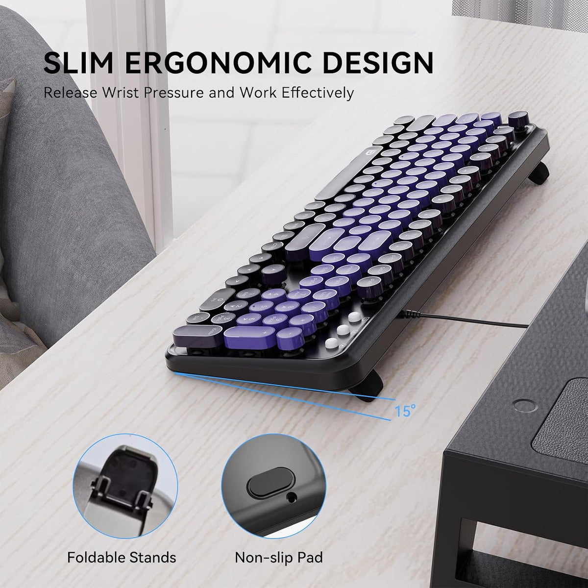 Wired Keyboard and Mouse Combo for Windows, Plug and Play USB Computer Keyboard Optical Wired Mouse, Full-Size Compatible with PC, Laptop - BlackPurple