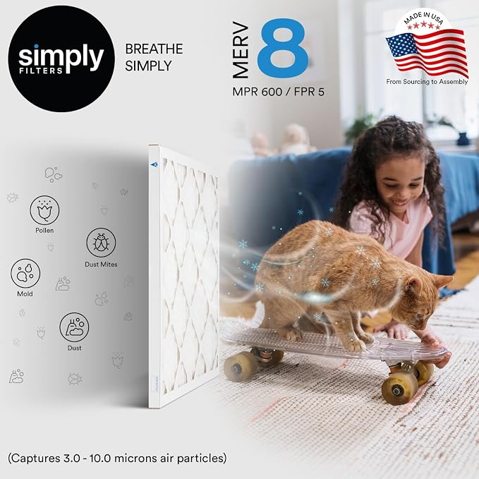 Simply 18x25x1 Air Filter, Merv 8, 6 Pack,