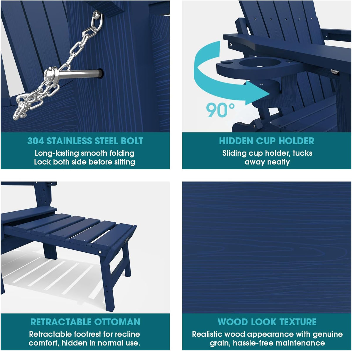 THOEOE Adirondack Chairs with Footrest, Folding HDPE Chairs