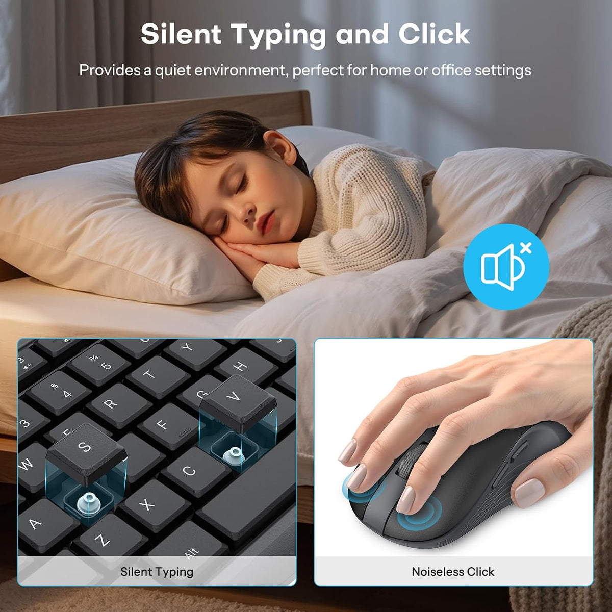 OMOTON Wireless Keyboard and Mouse Combo, 2.4G Quiet Set with Phone Holder