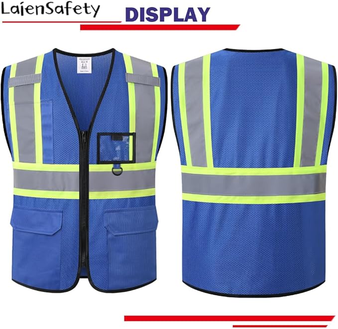 Hi Vis Reflective Safety Vest for Men Women with Multiple Pockets Mesh High Visibility Construction Work Vest,Meets ANSI/ISEA Standards(EK1-178-Blue-M)