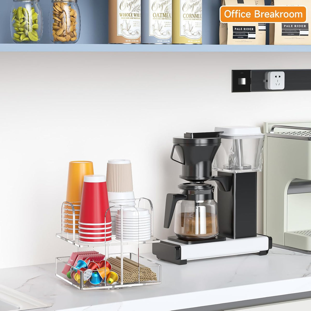 Beego Rotatable 6 Compartment Clear Acrylic Cup Dispenser - Coffee Station Cup and Lid Carousel Countertop Plastic Cup Holder for Restaurant Breakroom Coffee Bar