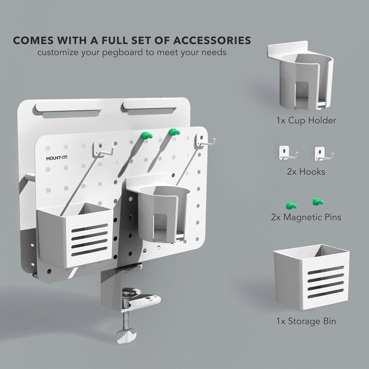 Mount-It! Desk Pegboard Organizer, 360 Rotation, White