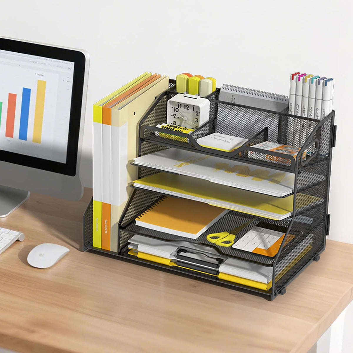 YINGHUA 5-Tier Mesh Desk Organizer and File Holder, Letter Tray - Black