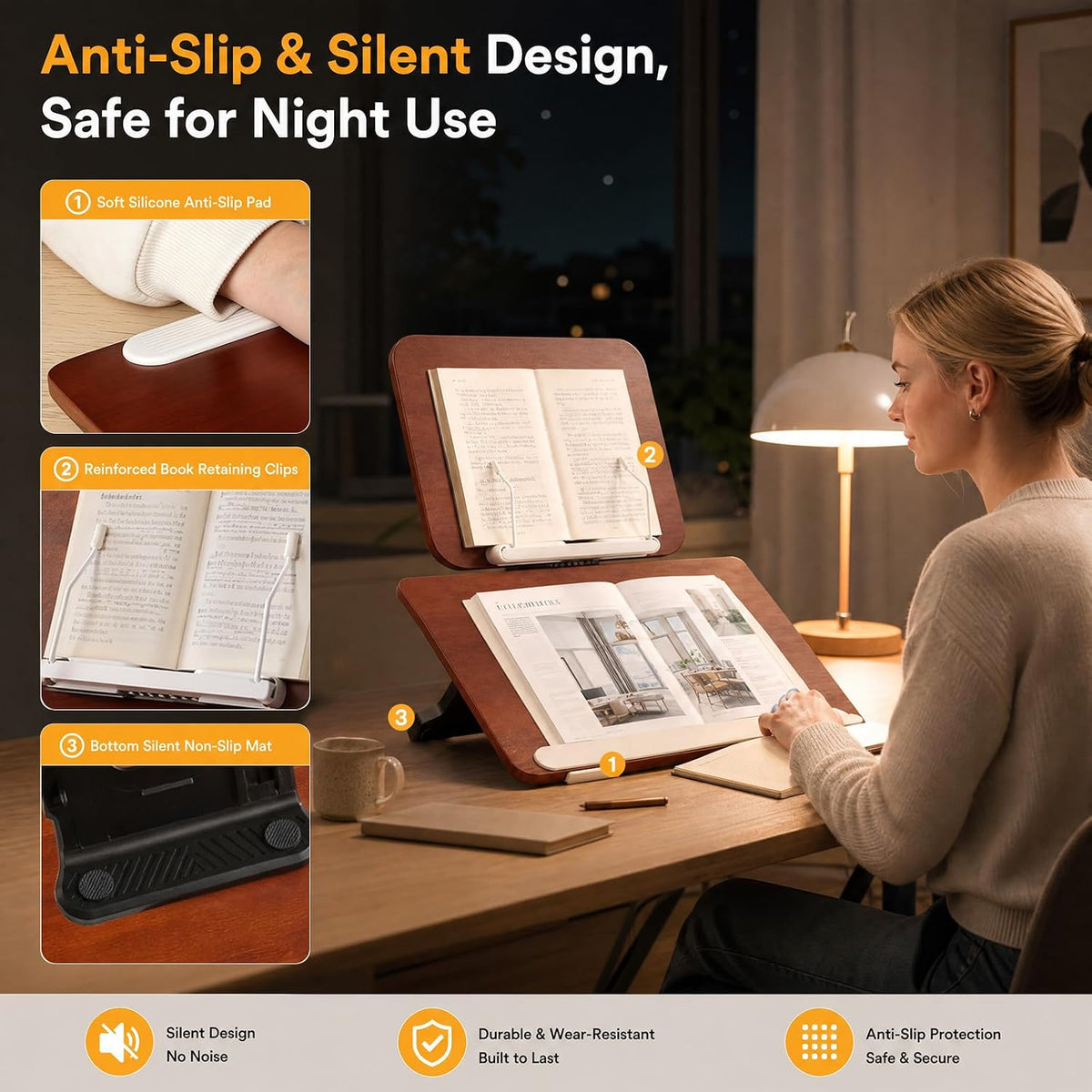 20" x 14" Bamboo Slant Writing Board, Double-Layer Book Stand with 13 Angles, Hands-Free Desk Reading Holder for Students & Office
