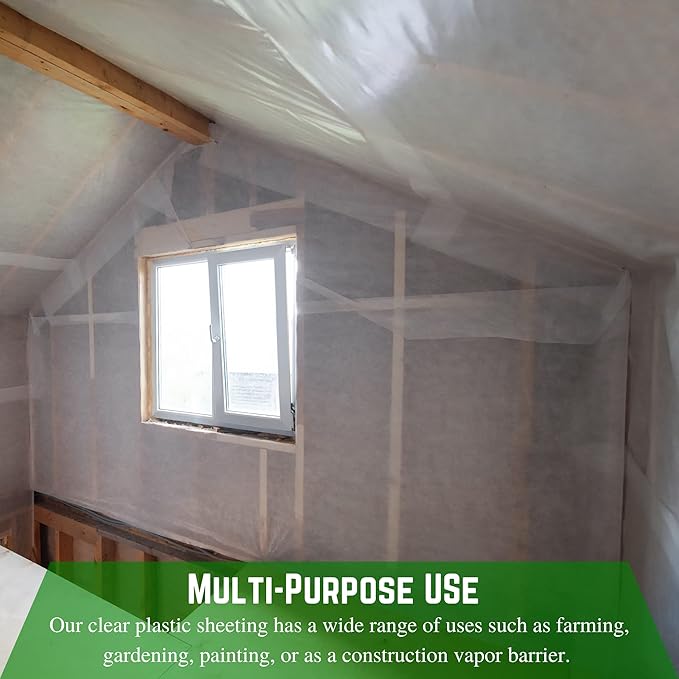 Farm Plastic Supply - Clear Plastic Sheeting - 6 mil - (20' x 100') - Thick Plastic Sheeting, Heavy Duty Polyethylene Film, Drop Cloth Vapor Barrier Covering for Crawl Space