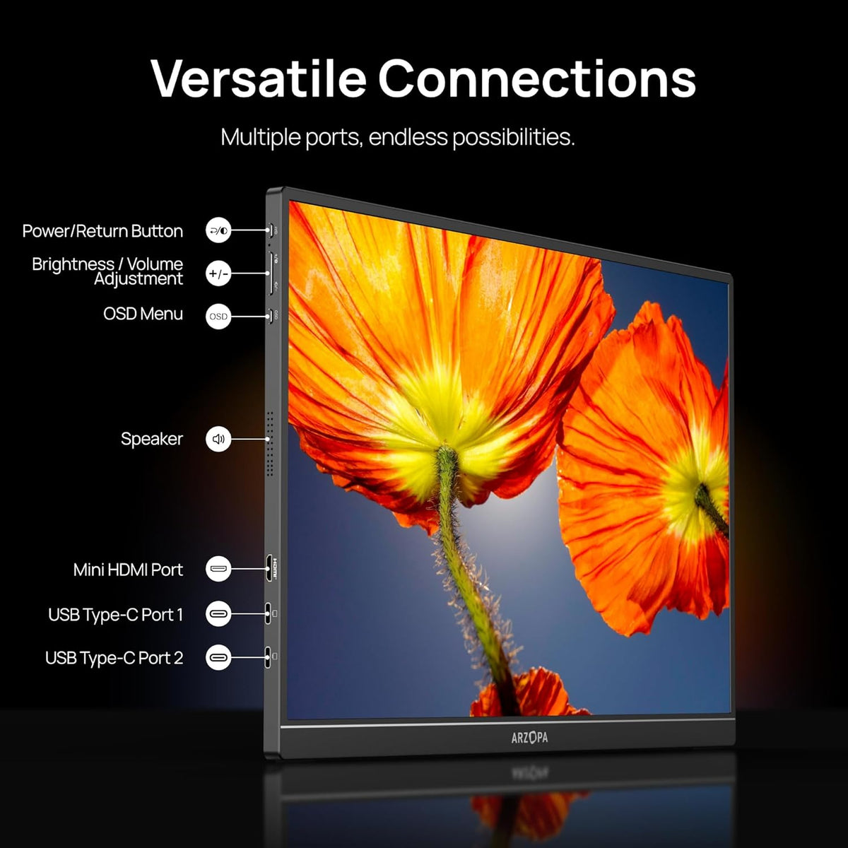 ARZOPA 16" 2.5K Portable Monitor, 2560x1600 QHD IPS Display 123% sRGB