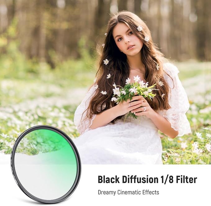 NEEWER 82mm Black Diffusion 1/8 Filter Soft Dreamy Cinematic Effect Filter