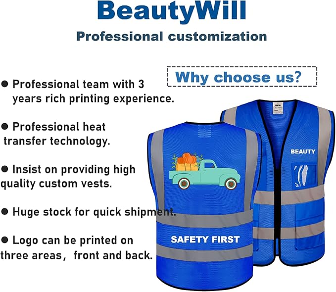 10 Pack Mesh Safety Vest Custom Logo Class2 High Visibility Reflective Vest with 5 Pockets Construction Security Work Vest ANSI/ISEA Standards（Blue，3XL ）