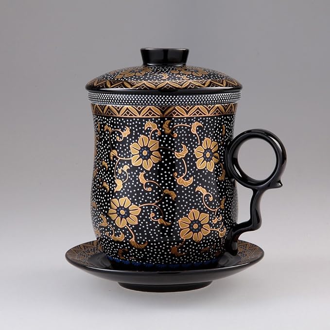 Porcelain Tea Cup with Infuser Lid and Saucer Sets
