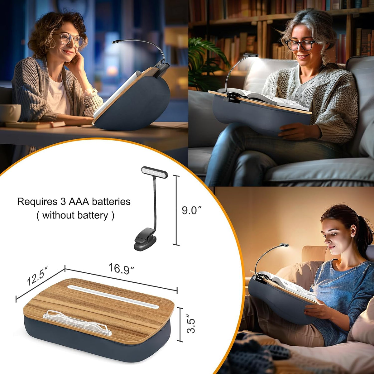 Reading Book Pillow Stand with 3-Color Adjustable Light