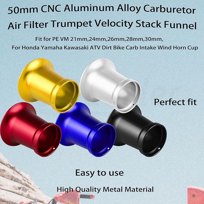 50mm Carburetor Air Filter Trumpet Velocity Stack Funnel CNC Alloy Parts Fit