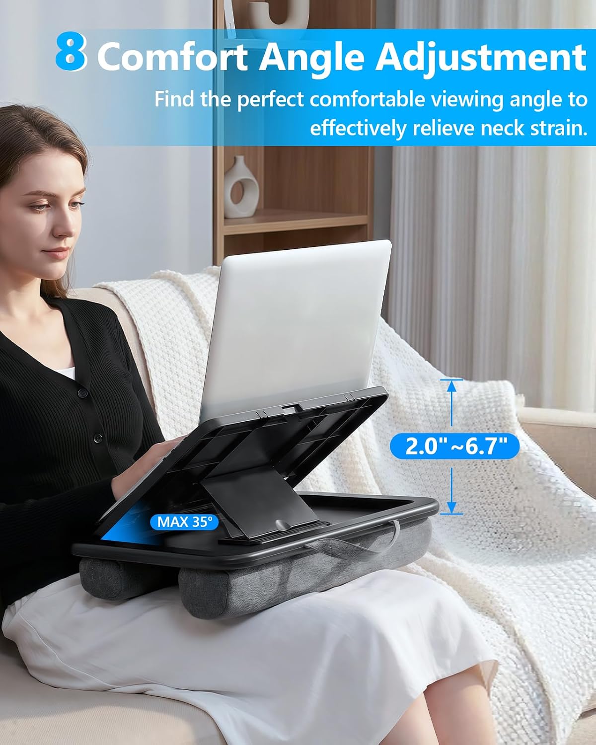 Adjustable Lap Desk with Cushion - 8 Angles Ergonomic Adjustment
