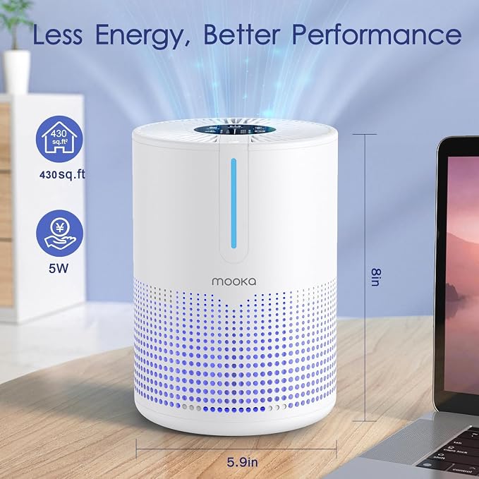 Air Purifiers for Bedroom Home 430 Sq.Ft, MOOKA H13 HEPA Filter Small Portable