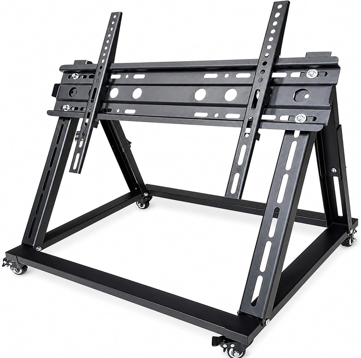 Low Height Mobile TV Stand with Wheels, Confidence Monitor Stand for 26-65 Inch TVs, Heavy Duty Rolling Floor TV Cart, VESA 200x200 to 600x600, 30° Tilt, Cable Ties Included