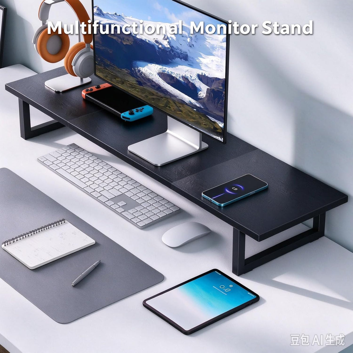 Simple Trending Dual Monitor Stand Riser, 38" Computer Monitor Stand, Black