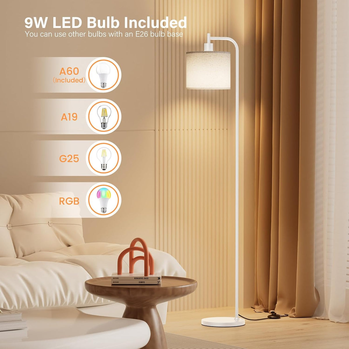 SIBRILLE Floor Lamp for Living Room, Tall Standing Lamp with Linen Shade