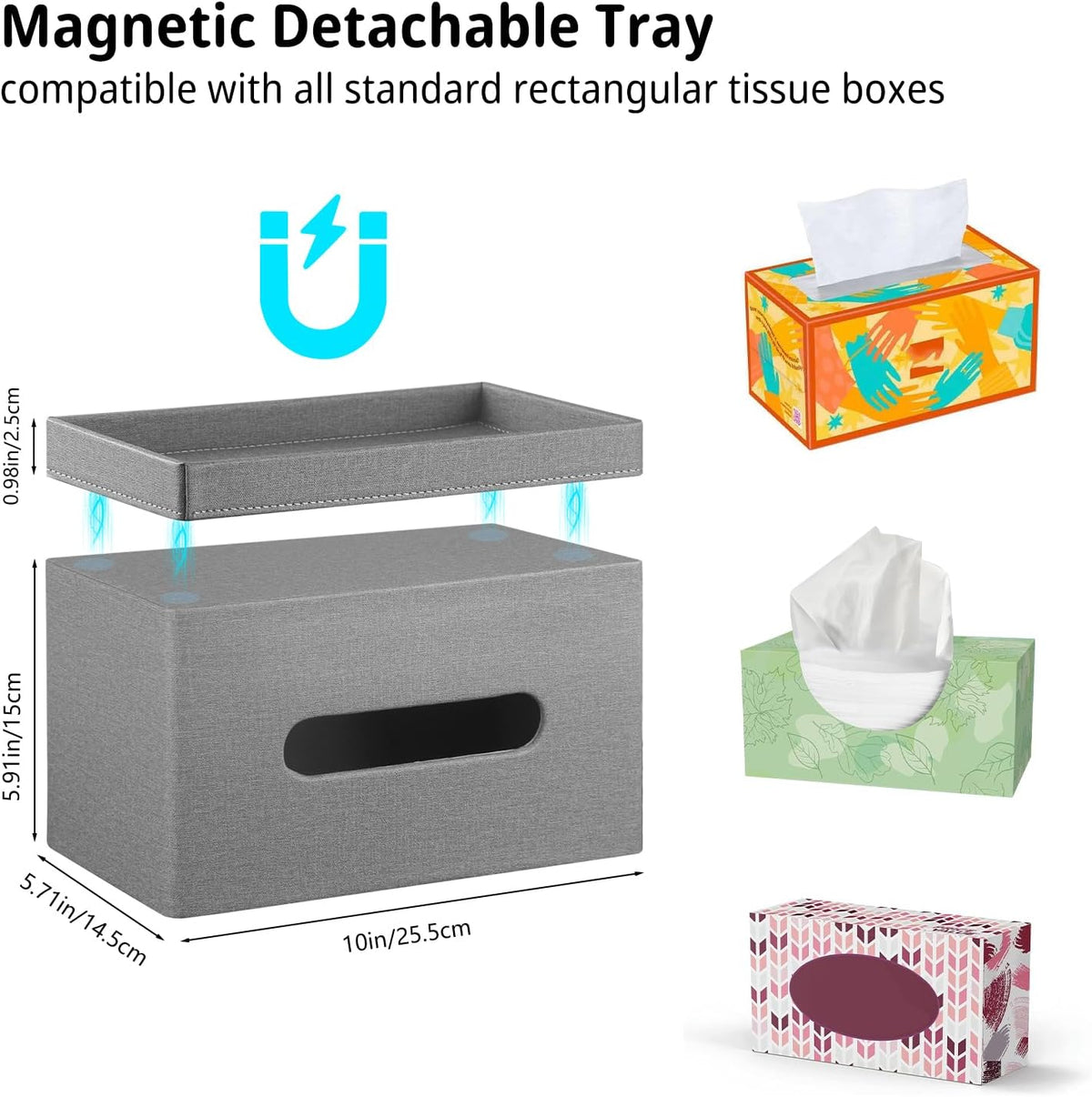 Extra Large Tissue Box Cover with Storage Tray,Rectangle Tissue Box Holder
