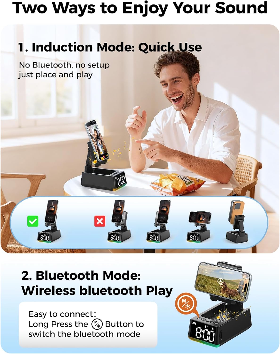 Bluetooth Speaker Birthday Gift for Men:Induction Cell Phone Stand Black