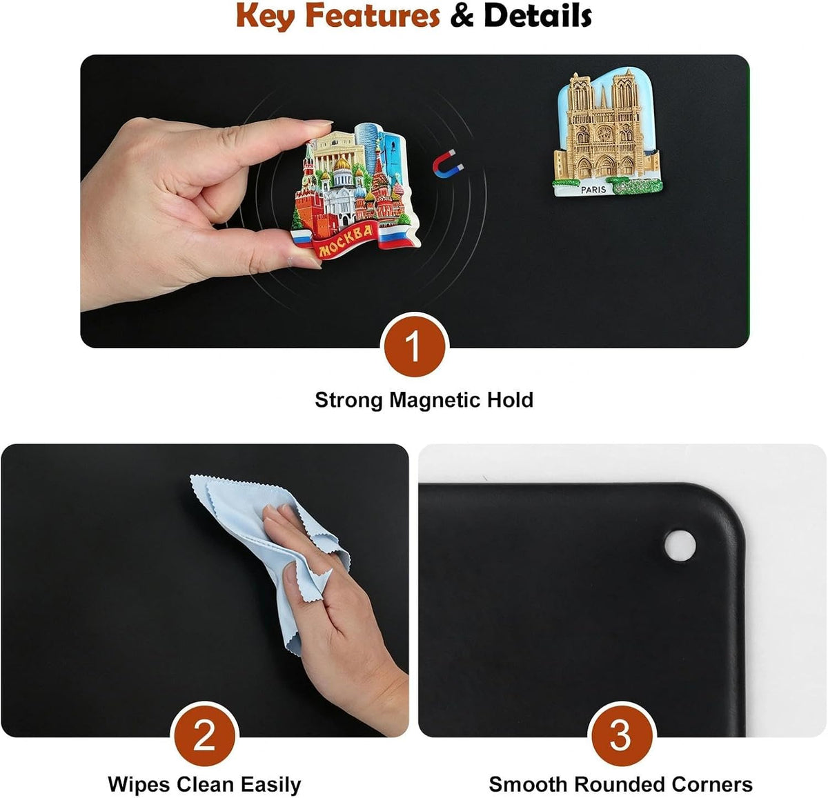 Souvenir Magnetic Board for Wall, Large Black Collections Board