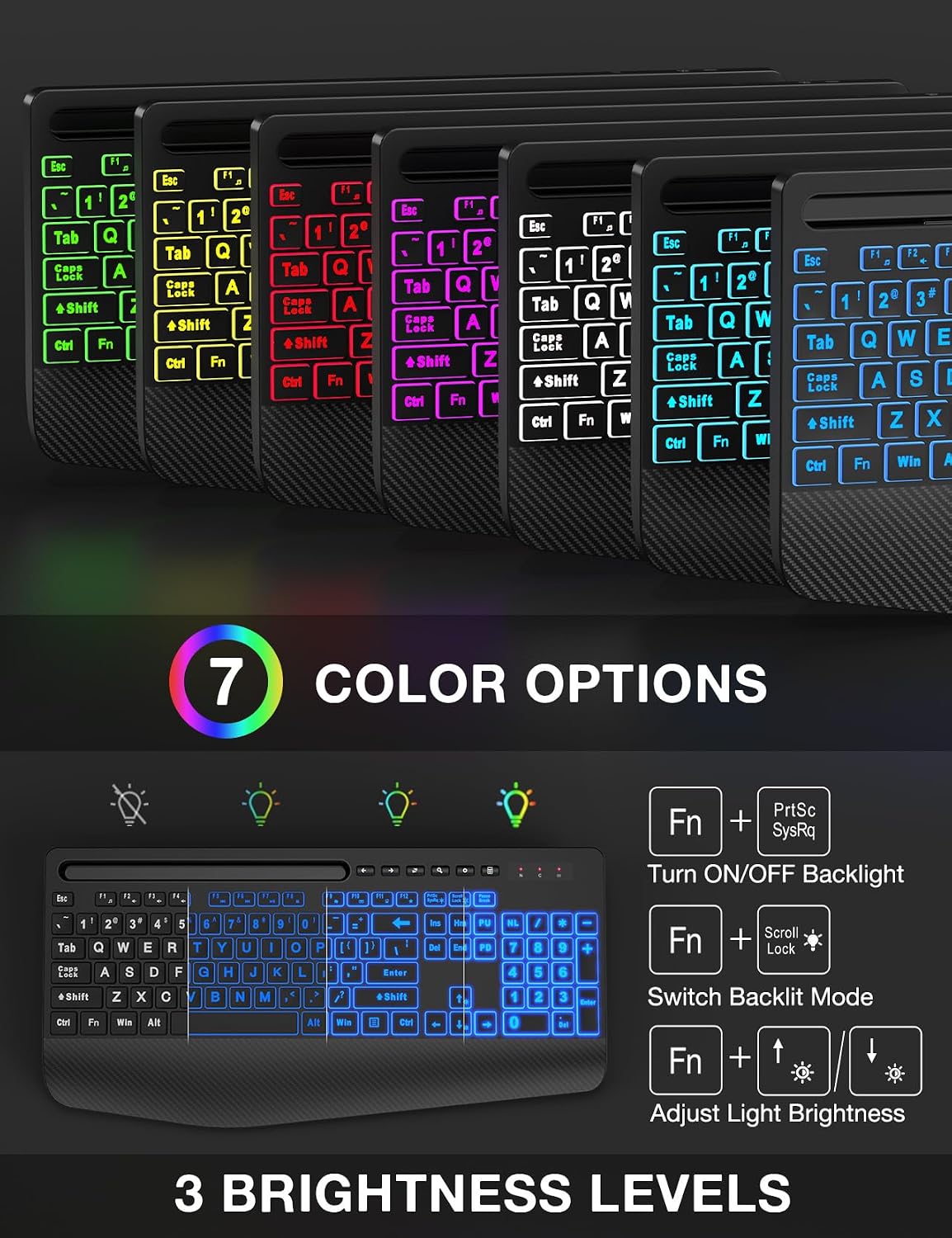 SABLUTE Wireless Keyboard and Mouse Combo, 9 Backlit Effects, Large Print