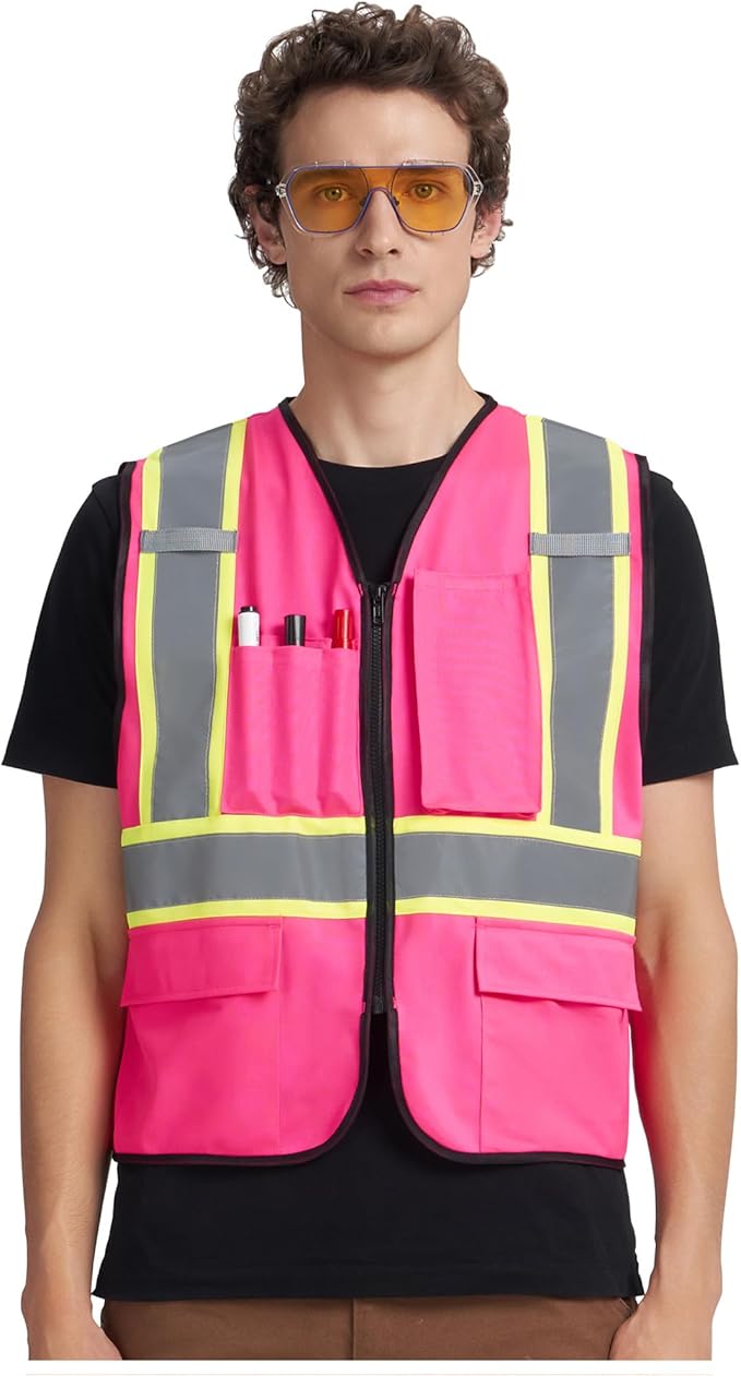 A-KSAFETY High Visibility Safety Vest for Men Women with Pockets and Zipper