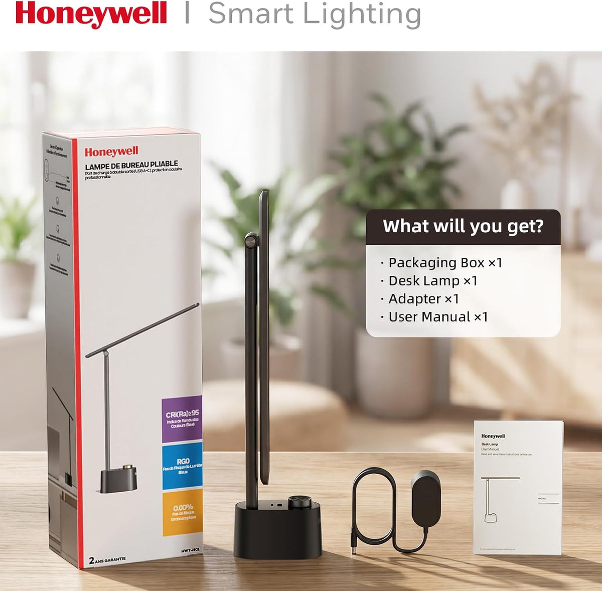 Honeywell LED Desk Lamp, Sunturalux™ Black Desk Lamps for Home Office USB