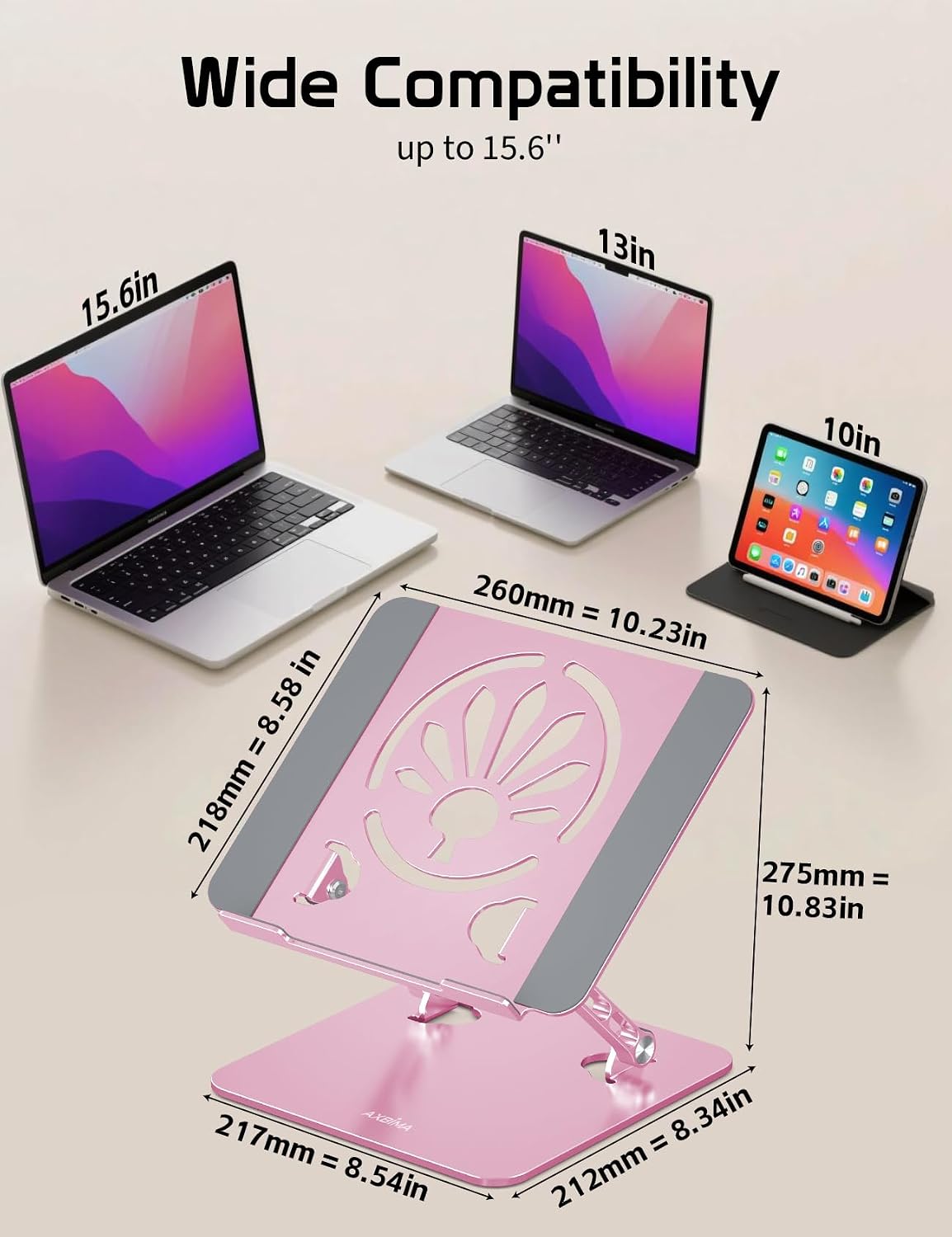 Adjustable Aluminum Laptop Stand for Desk,Ergonomic Riser, Pink