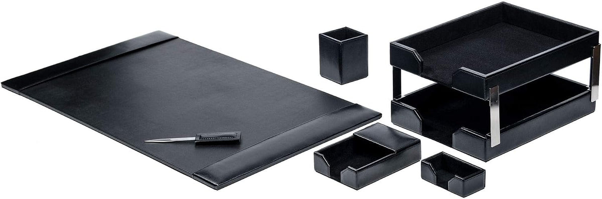 DACASSO Bonded Leather Desk Set - Luxury Leather Desk Pad & Desk Organization Essentials - Office Organization & Executive Desk Decor - (Black, 8 Piece)