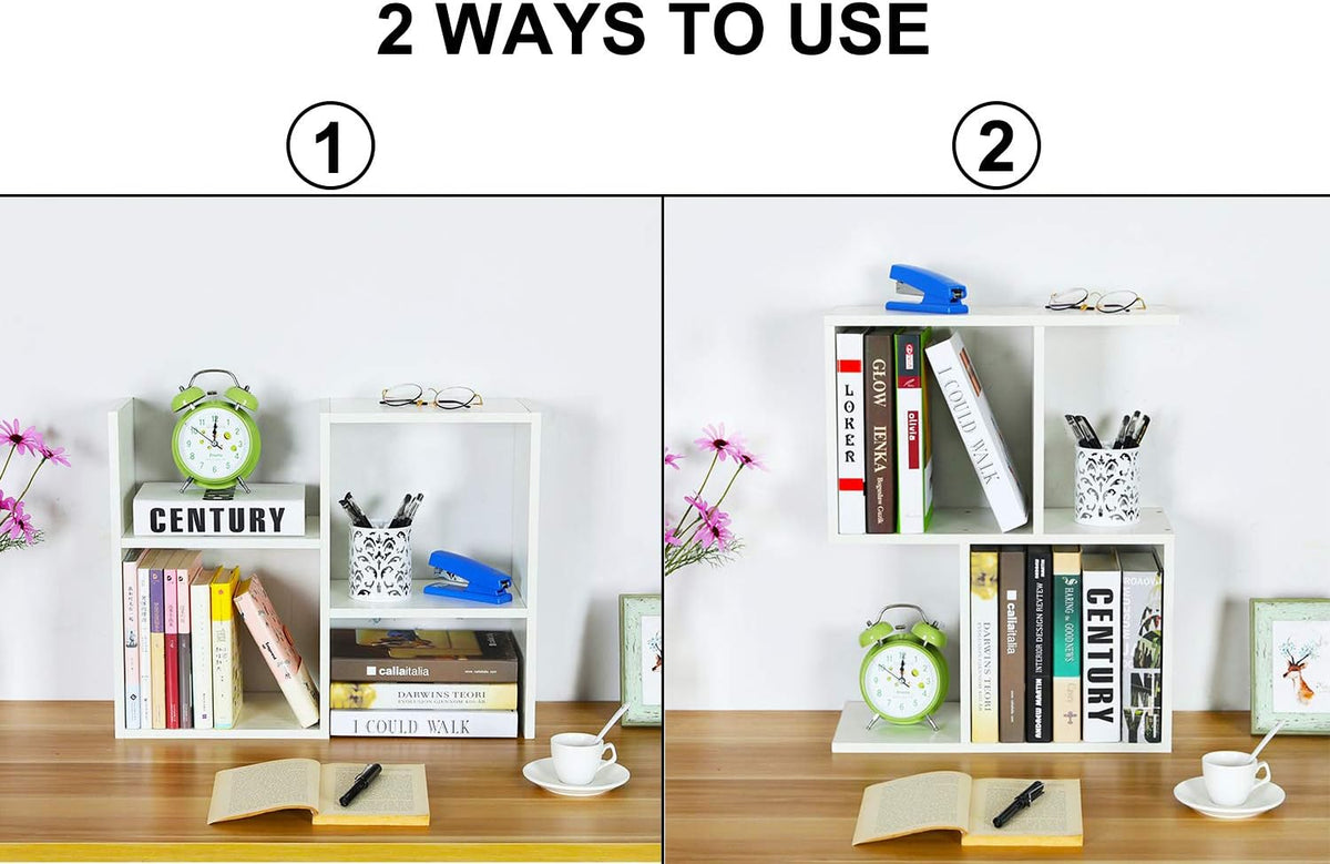 PAG-Mass Desktop Bookshelf Freestanding Wooden Countertop Bookcase Accessories Organizer Display Rack Dorm Desk Storage Shelf