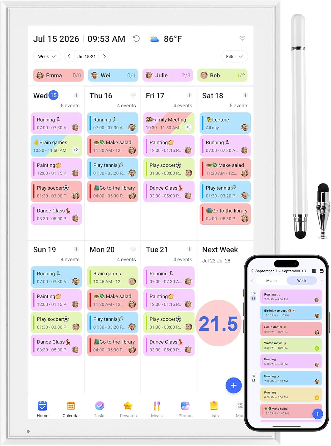 21.5" Smart Wall Calendar 2026 Planner & Chore Chart, Touchscreen