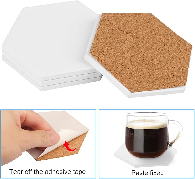 GNIEMCKIN 40 Pieces 3.75 Inch Hexagon Blank Ceramic Coasters, Unglazed |