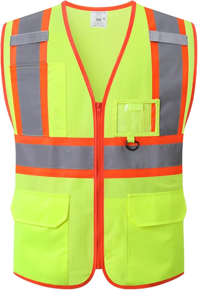 Reflective Safety Vest for Men Women with Multiple Pockets Class 2 High Visibility Mesh Vest Hi Vis Construction Work Vest,Meets ANSI/ISEA Standards(EK1-178-Yellow-M)