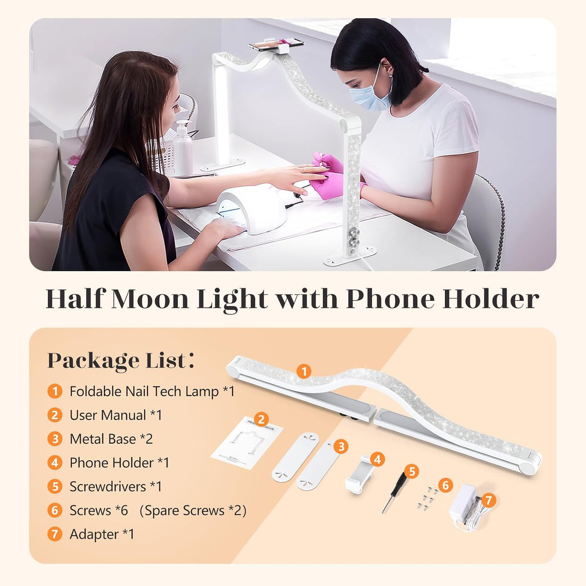 Yokilly Arc Half Moon Light: 34" Shadow-Free Large Nail Light for Desk