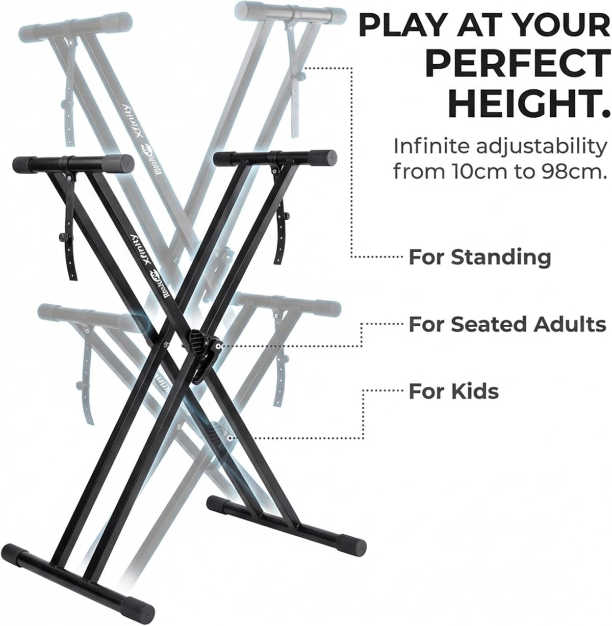 RockJam Xfinity Double X Keyboard Stand, Pre-Assembled & Adjustable