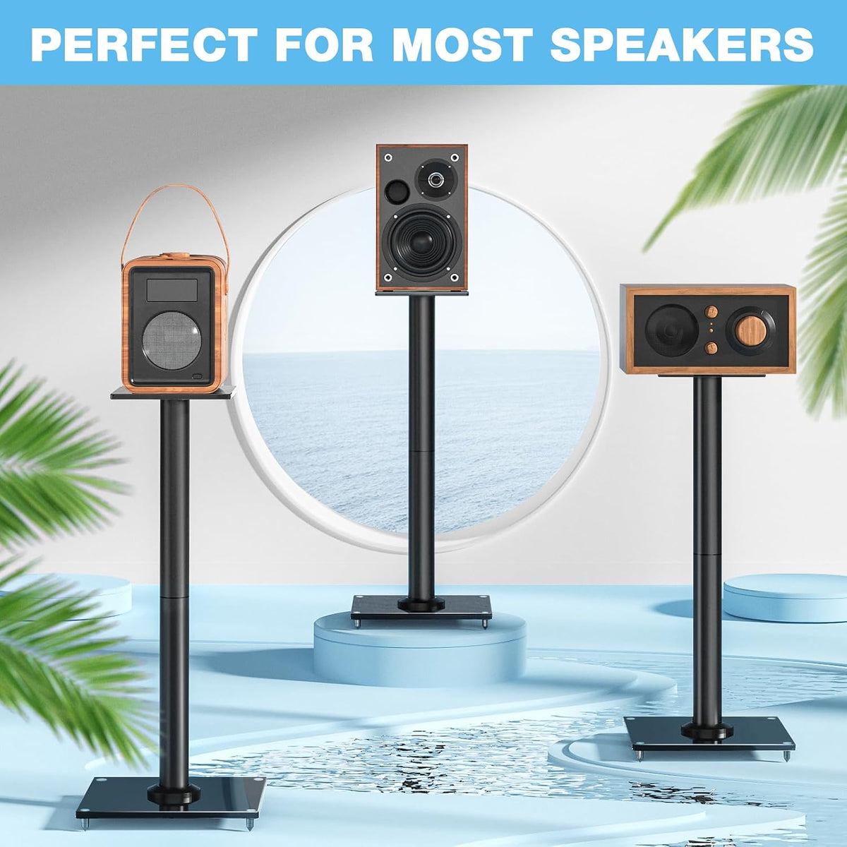Rfiver Upgraded 45° Swivel Speaker Stands Pair for Surround Sound, Heavy Duty 28 Inch Bookshelf Speaker Stand Each Holds 22lbs Large Speaker, Floor Speaker Stand Built-in Cable Management, 1 Pair