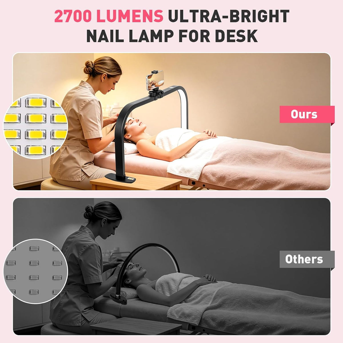 HITTI LED 5X Magnifier Half Moon Nail Desk Lamp, 30" Foldable Arch Light