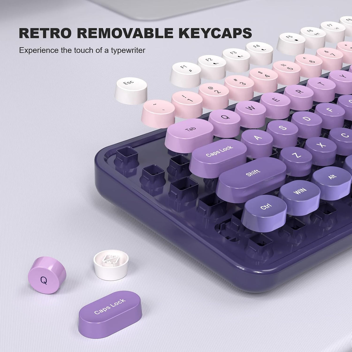 Wired Retro Keyboard, 104 Keys Full-Sized Typewriter Keyboards, Office Keyboard with Number Pad, Foldable Stands for Windows, PC, Laptop, Desktop (Purple Gradient)