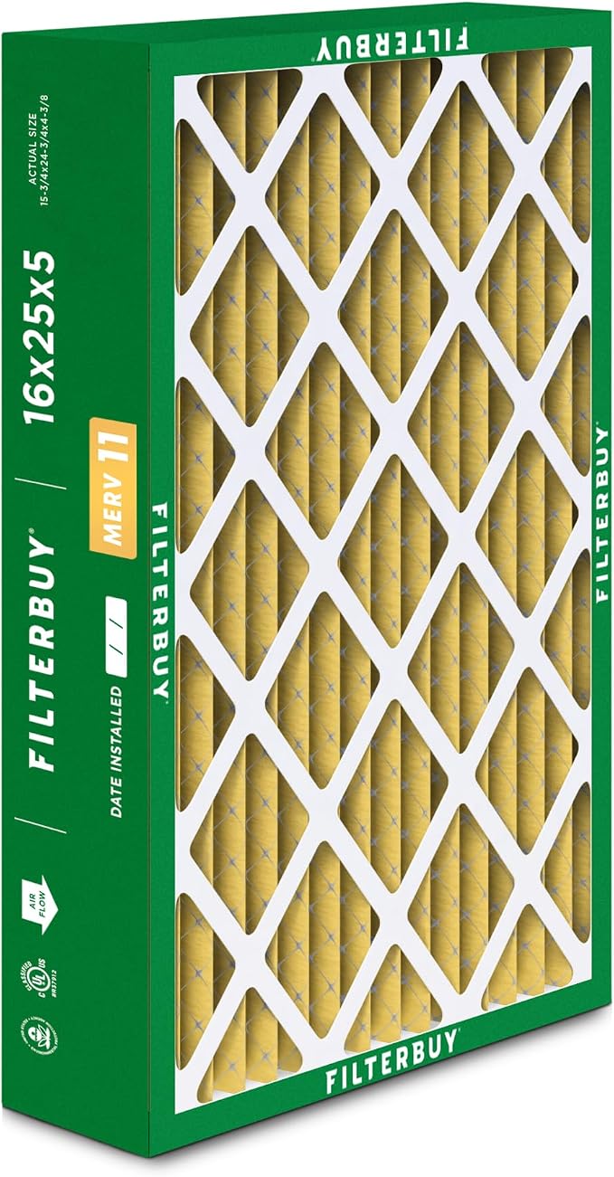 Filterbuy 16x25x5 Air Filter MERV 11 Superior Pet & Allergy Defense, Pleated