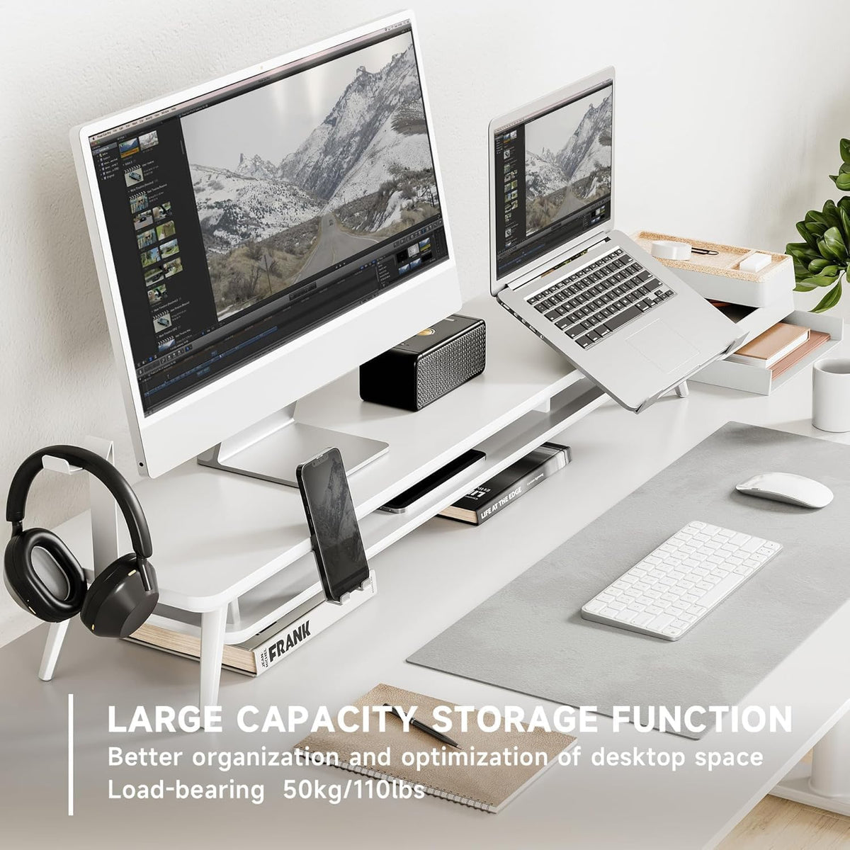 Fenge 42.5-Inch Monitor Stand Riser with Laptop, Phone & Headphone Holders