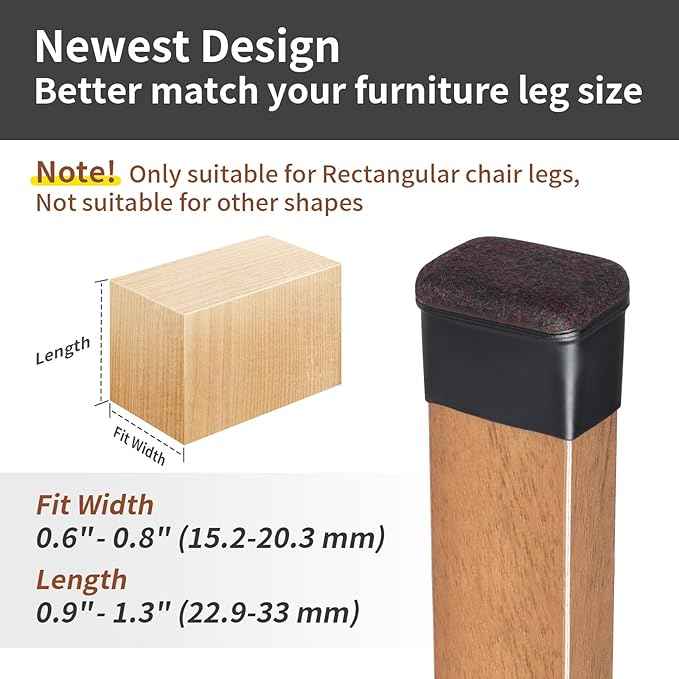 Ezprotekt 8 Pcs Rectangle Black Felt Chair Leg Floor Protectors