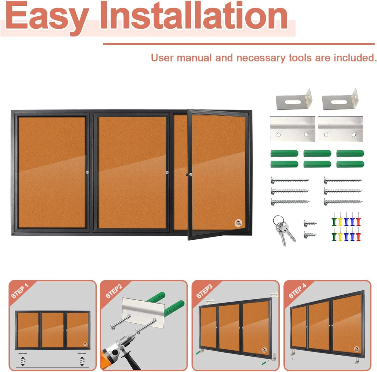 Enclosed Bulletin Board, Weatherproof Outdoor Noticeboard 70x36 Inch