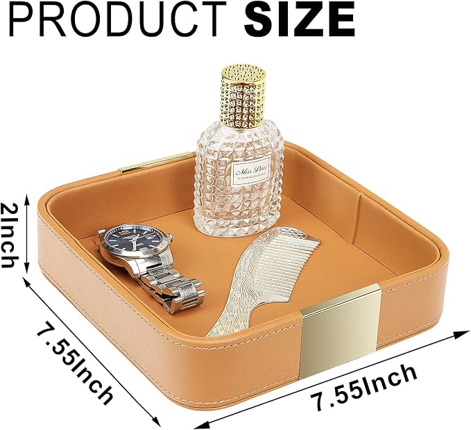 SANZIE Luxury Leather Desktop Storage Small Catchall Organizer Decorative Tray