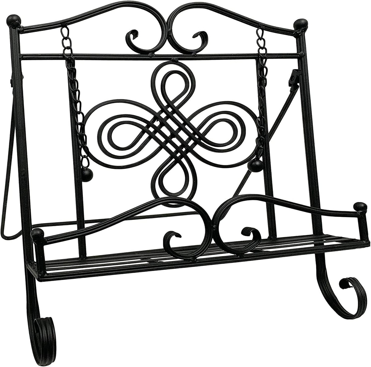 TRIPAR Swirl Design Black Metal Cookbook Stand for Cookbooks, Recipe Holders, Tablets, Catalogs, Portable, Adjustable, Free Standing