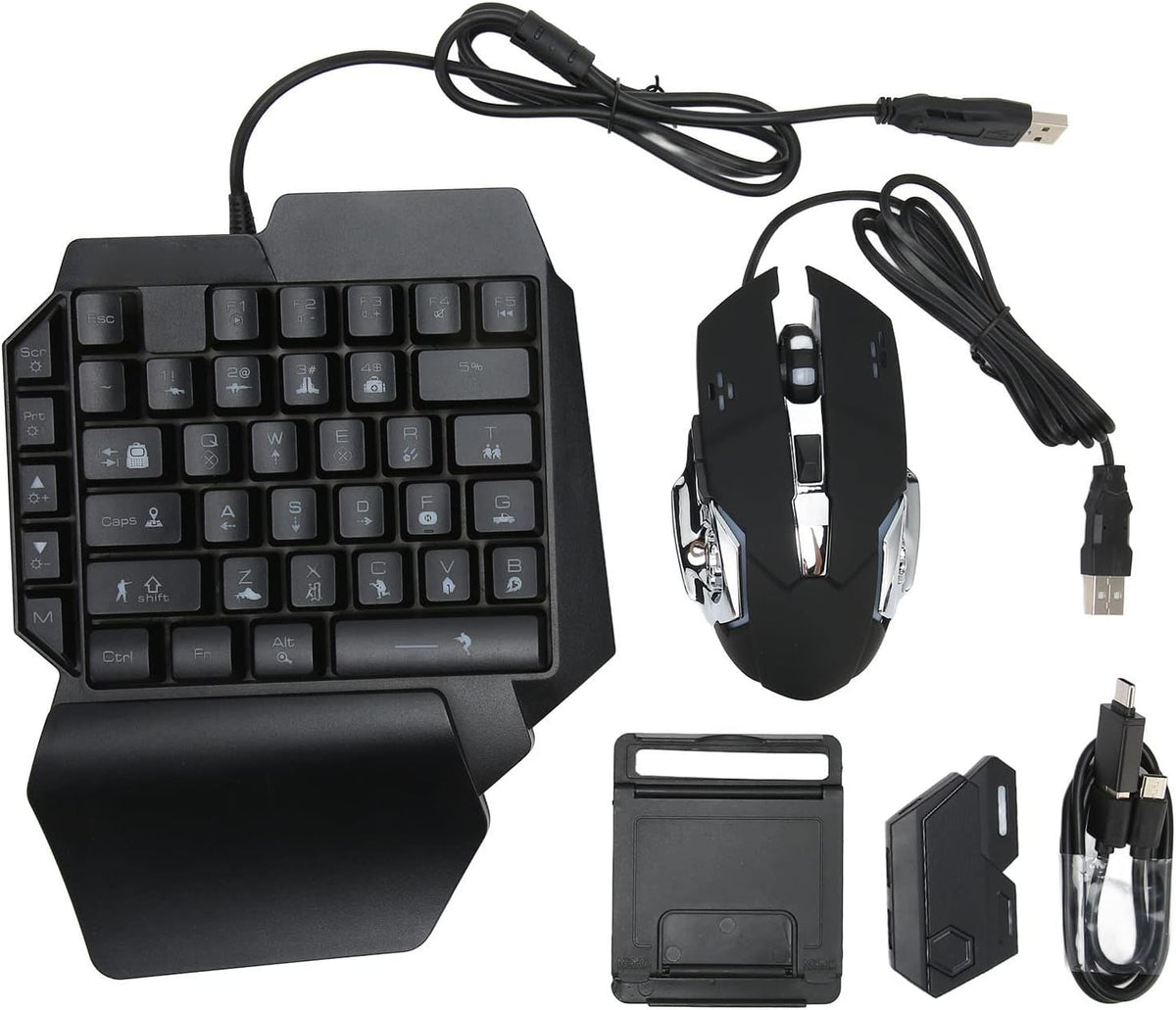 One - Handed RGB Gaming Keyboard and Mouse Combo, USB Wired LED Backlit Keyboard with Mouse and Converter, 35 Keys Mini Gaming Keypad Set for Android, for iOS 13.4 Or Less